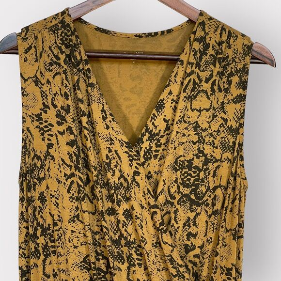 Garnet Hill Maxi Dress Women M Gold Boho Snakeskin Print Sleeveless Pockets P22 - Picture 5 of 15